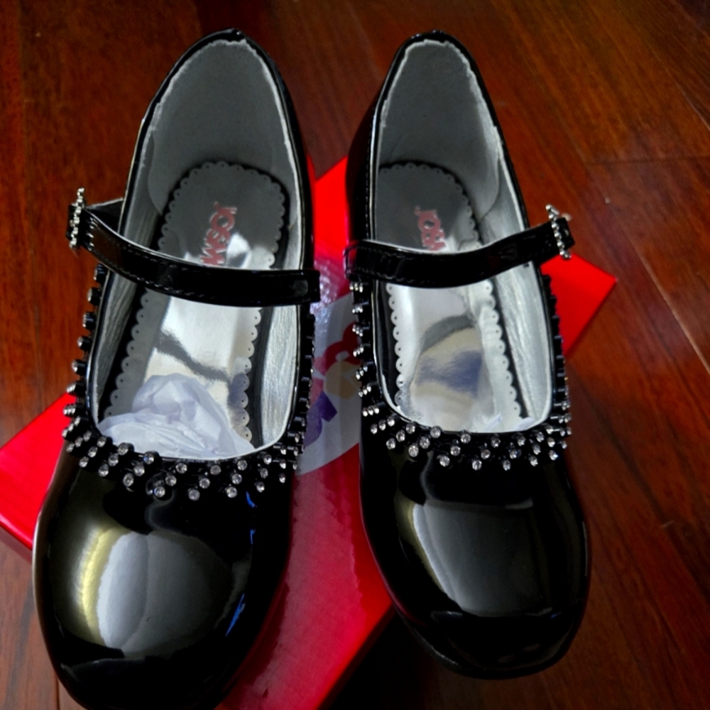 Black Patent Leather Mary Jane Shoes with Studded Detail